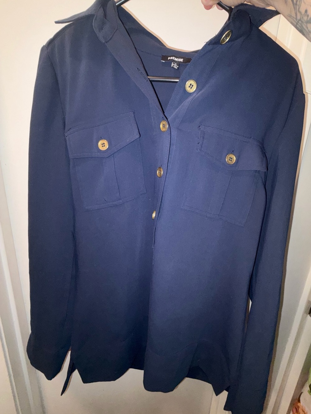 Premise Navy Button-Front Utility Jacket
